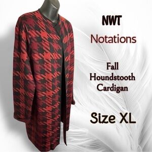 Notations NWT Long Houndstooth Lined Cardigan Size XL Fall Colors